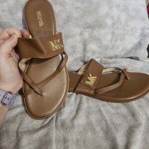 Michael Kors Tan Sandals with Gold Logo